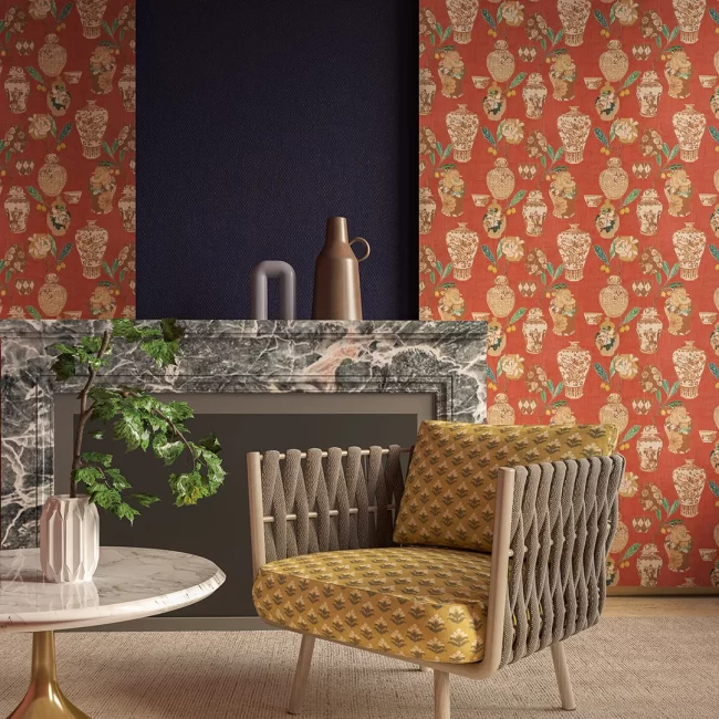 Red floral patterned blinds for stylish wall