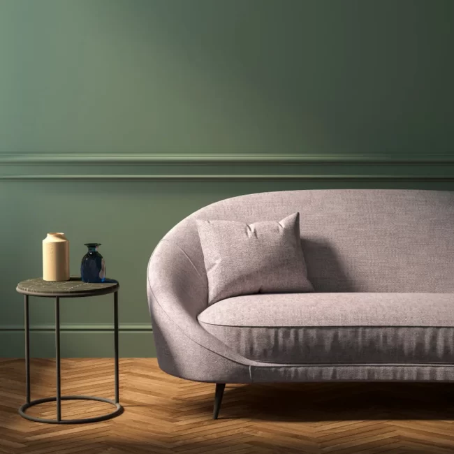 Light grey curved fabric sofa