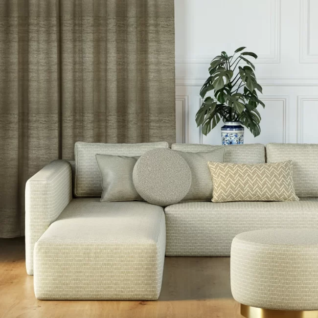 Beige fabric L-shaped sofa