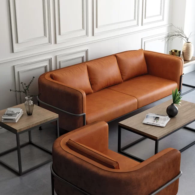 Modern leather sofa set with coffee table