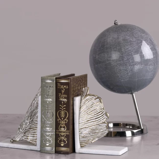 Marble bookend with world globe decor
