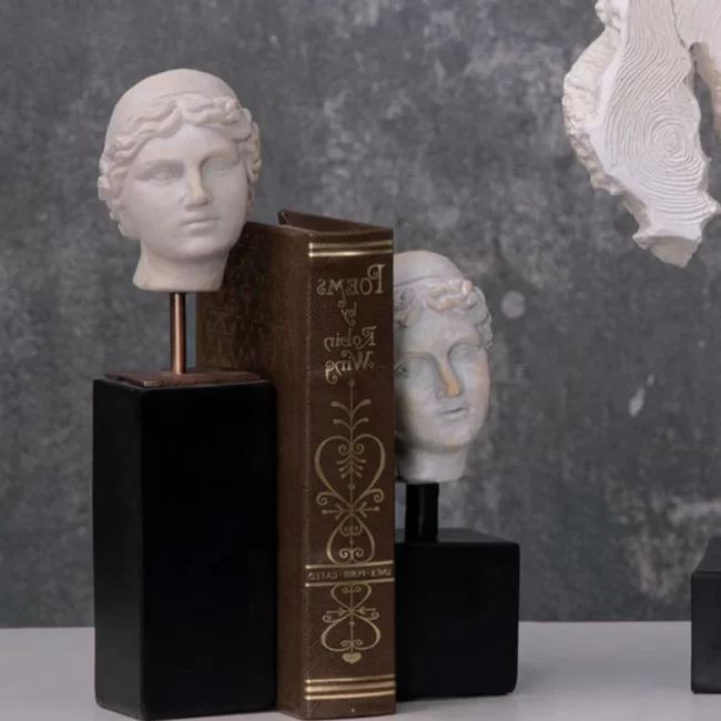 White bust bookend set for shelves